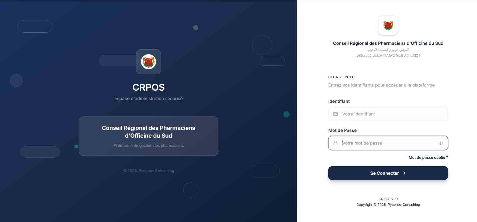 Plateforme de gestion du CRPOS — espace d'administration sécurisé